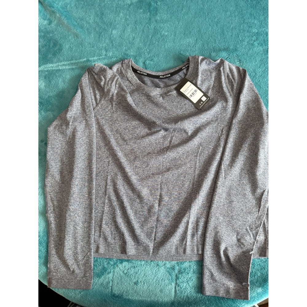 Peloton Seamless Mesh Vent Long Sleeve Tee Heathered Grey Blue WT00936-253002-ML